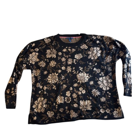 Issac Mizrahi Live Sweaters - Isaac Mizrahi Live! Black & Brown Floral Jacquard Sweater Size XL